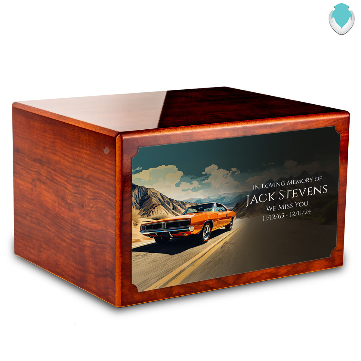 Custom Printed Heritage Rosewood Classic Car Wood Box Cremation Urn