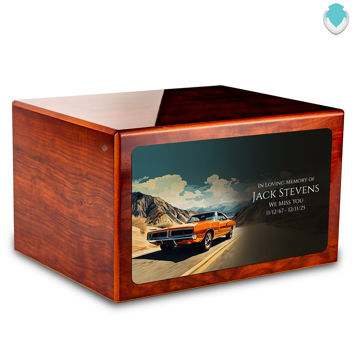 Custom Printed Heritage Rosewood Classic Car Wood Box Cremation Urn