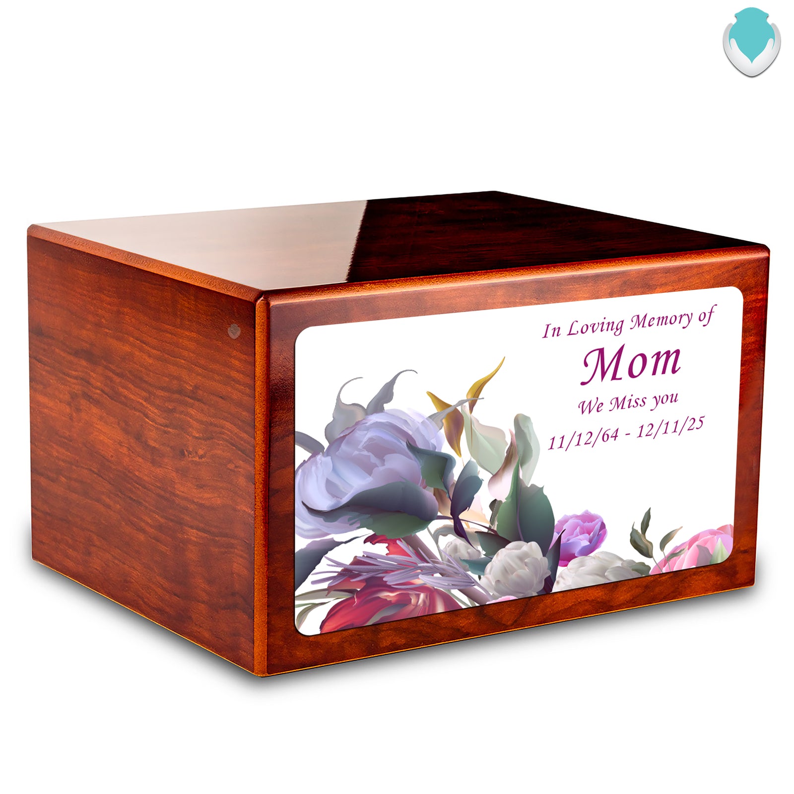 Custom Printed Heritage Rosewood Flowers Wood Box Cremation Urn