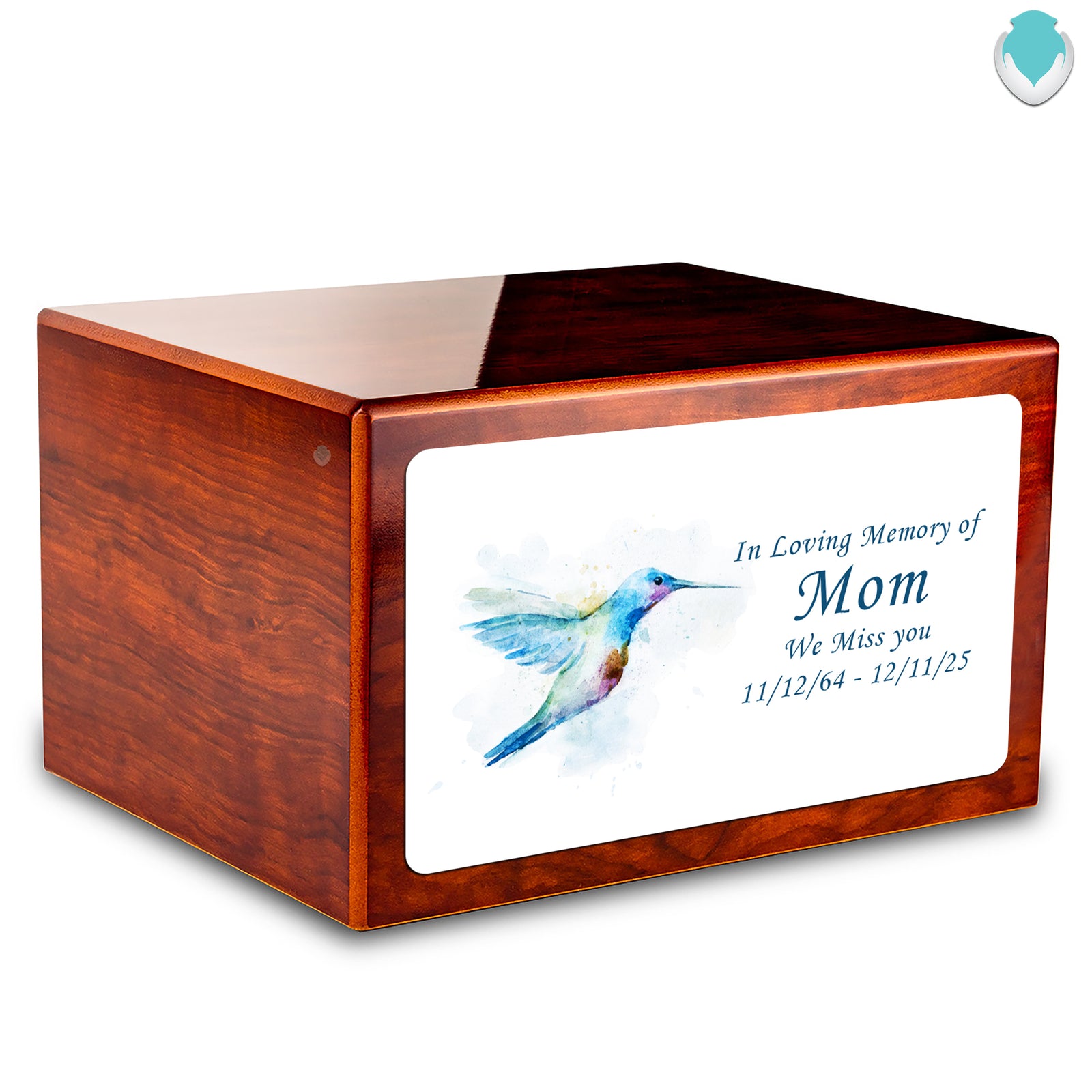 Custom Printed Heritage Rosewood Hummingbird Wood Box Cremation Urn