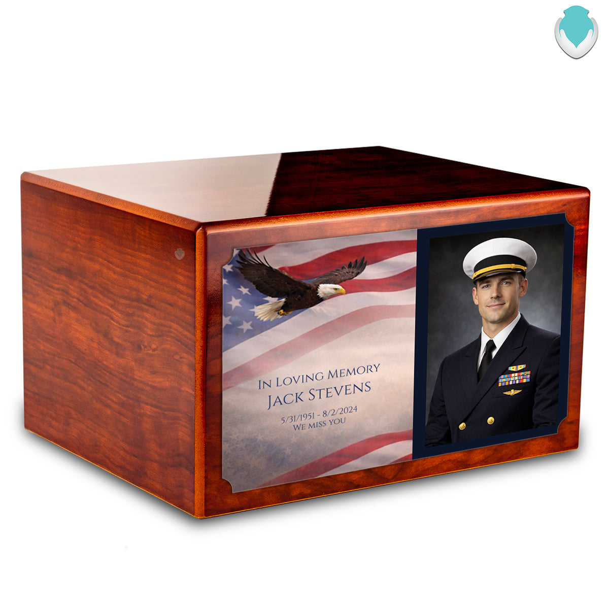 Custom Printed Heritage Rosewood Photo American Glory Wood Box Cremation Urn