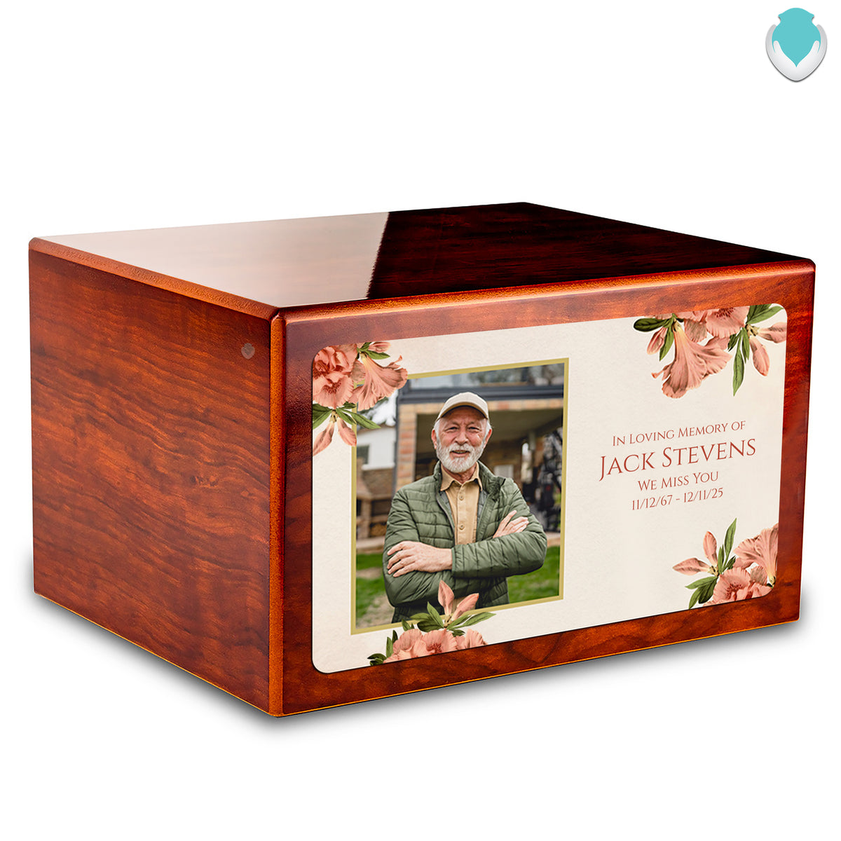 Custom Printed Heritage Rosewood Azalea Flower Wood Box Cremation Urn