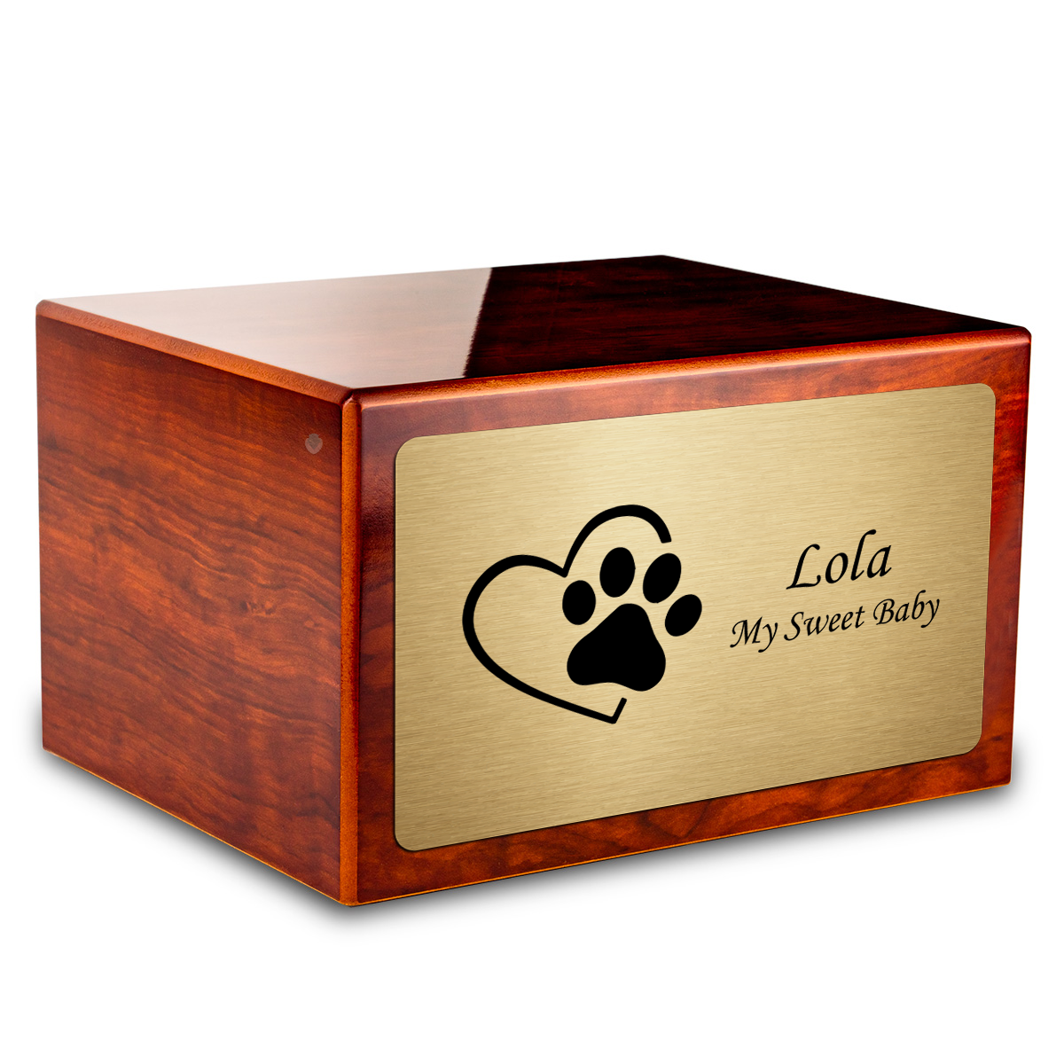 Heritage Rosewood Single Paw Heart Large Pet Cremation Box Urn