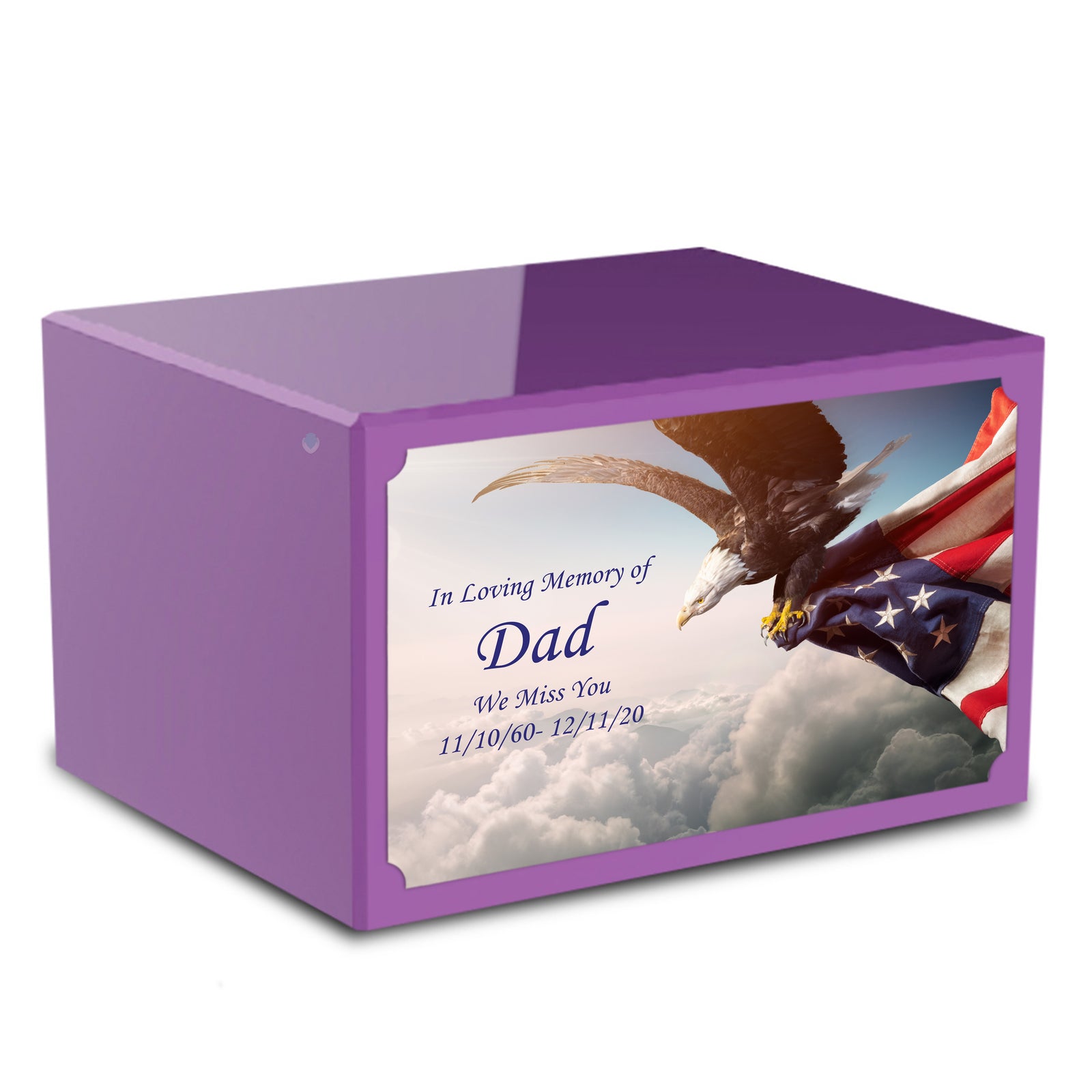 Custom Printed Heritage Purple American Eagle Wood Box Cremation Urn