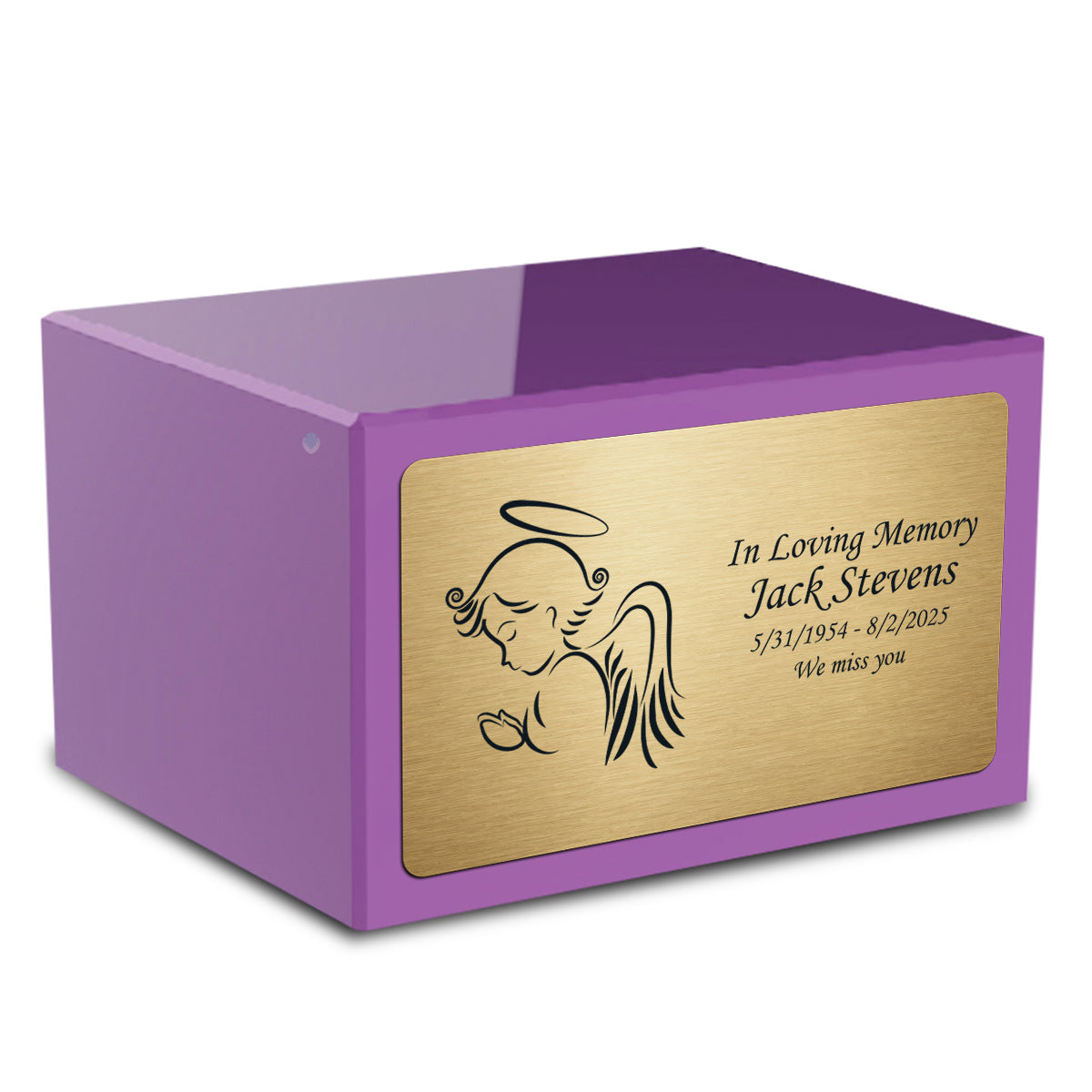 Custom Engraved Heritage Purple Adult Cremation Urn Memorial Box for Ashes