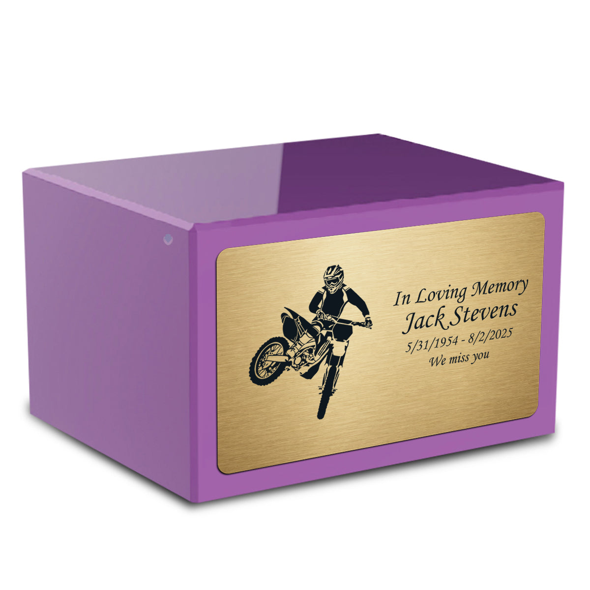 Custom Engraved Heritage Purple Adult Cremation Urn Memorial Box for Ashes