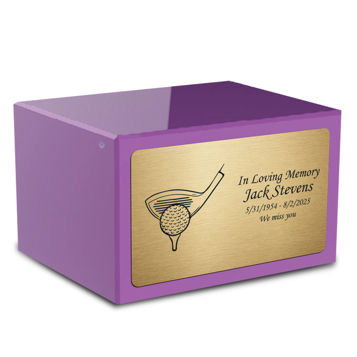 Custom Engraved Heritage Purple Adult Cremation Urn Memorial Box for Ashes