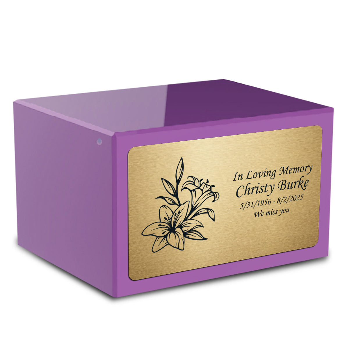 Custom Engraved Heritage Purple Adult Cremation Urn Memorial Box for Ashes