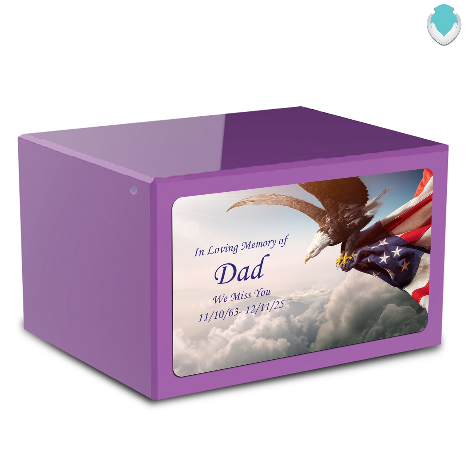 Custom Printed Heritage Purple American Eagle Wood Box Cremation Urn