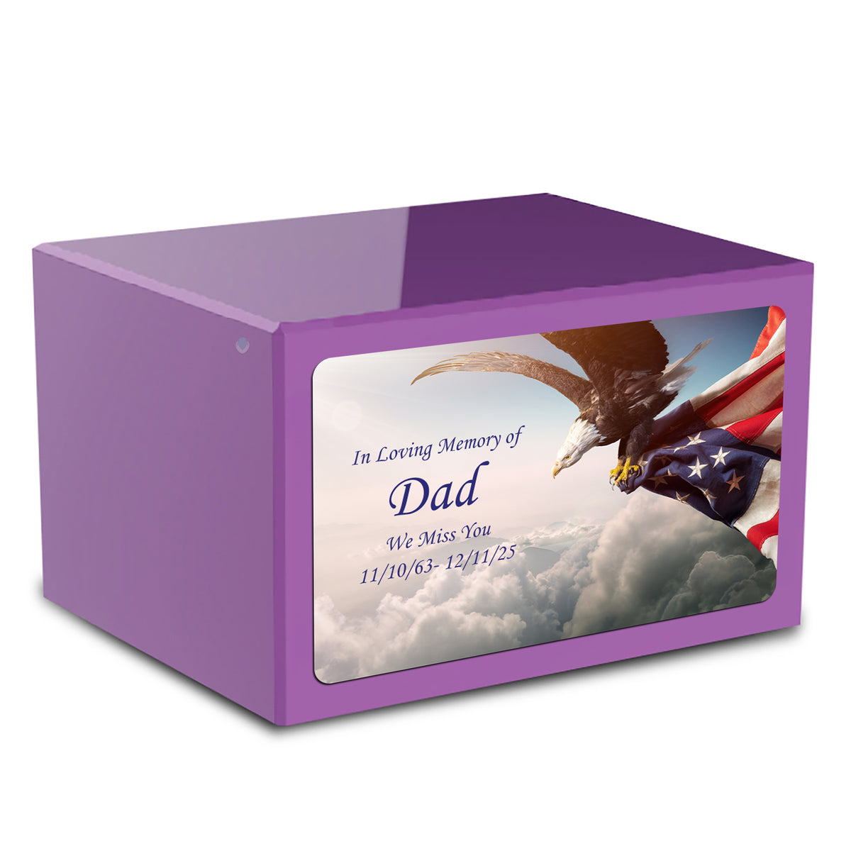 Custom Printed Heritage Purple American Eagle Wood Box Cremation Urn