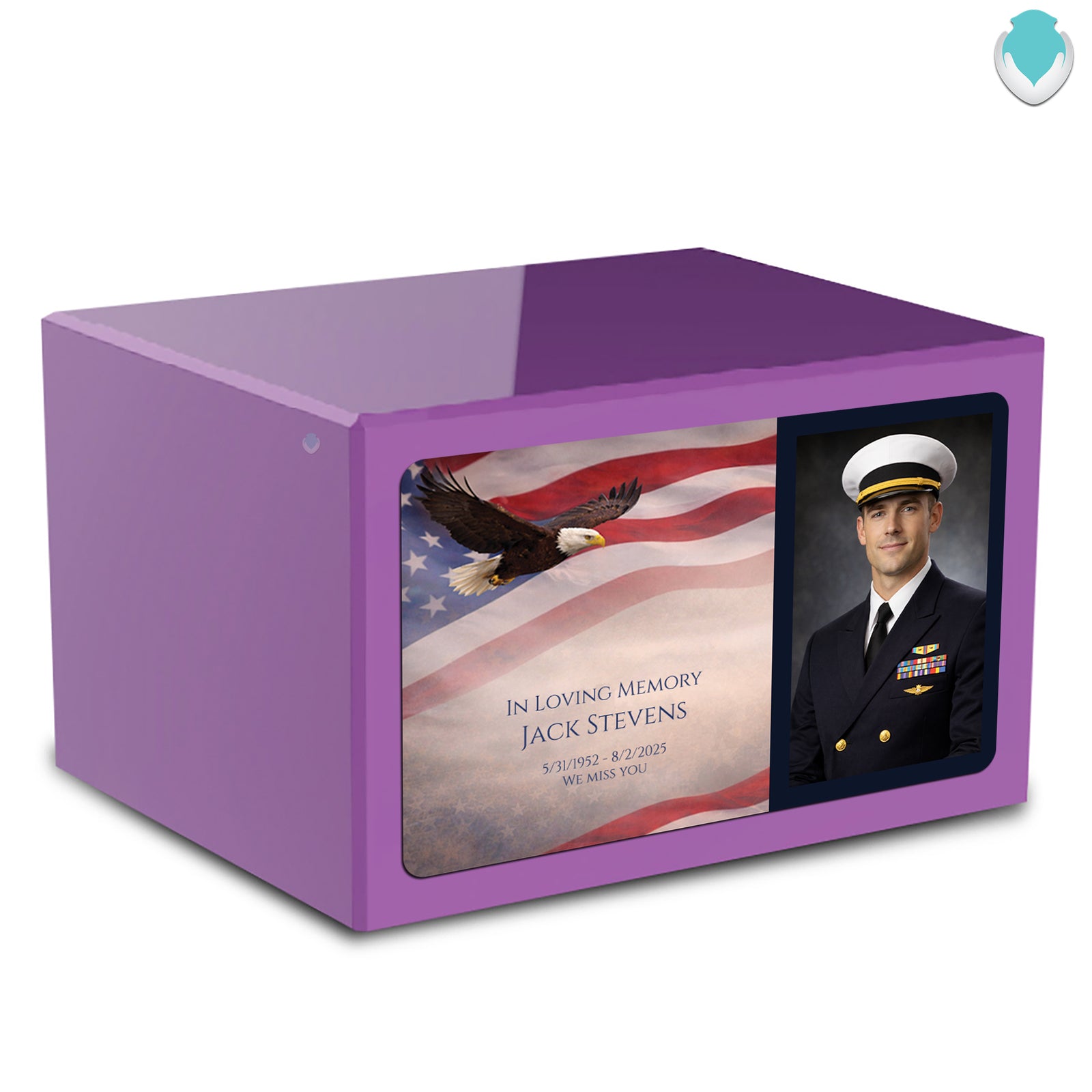 Custom Printed Heritage Purple Photo American Glory Wood Box Cremation Urn