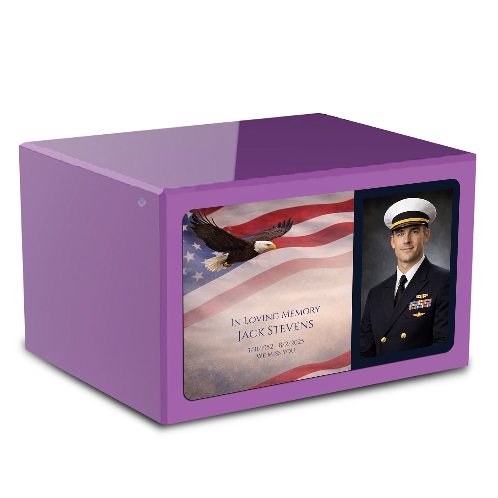 Custom Printed Heritage Purple Photo American Glory Wood Box Cremation Urn
