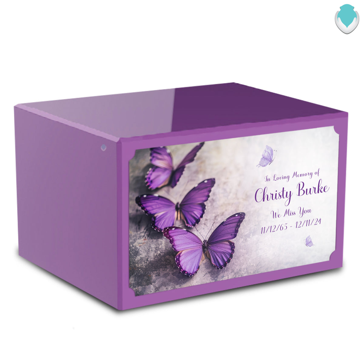 Custom Printed Heritage Purple Butterflies Wood Box Cremation Urn