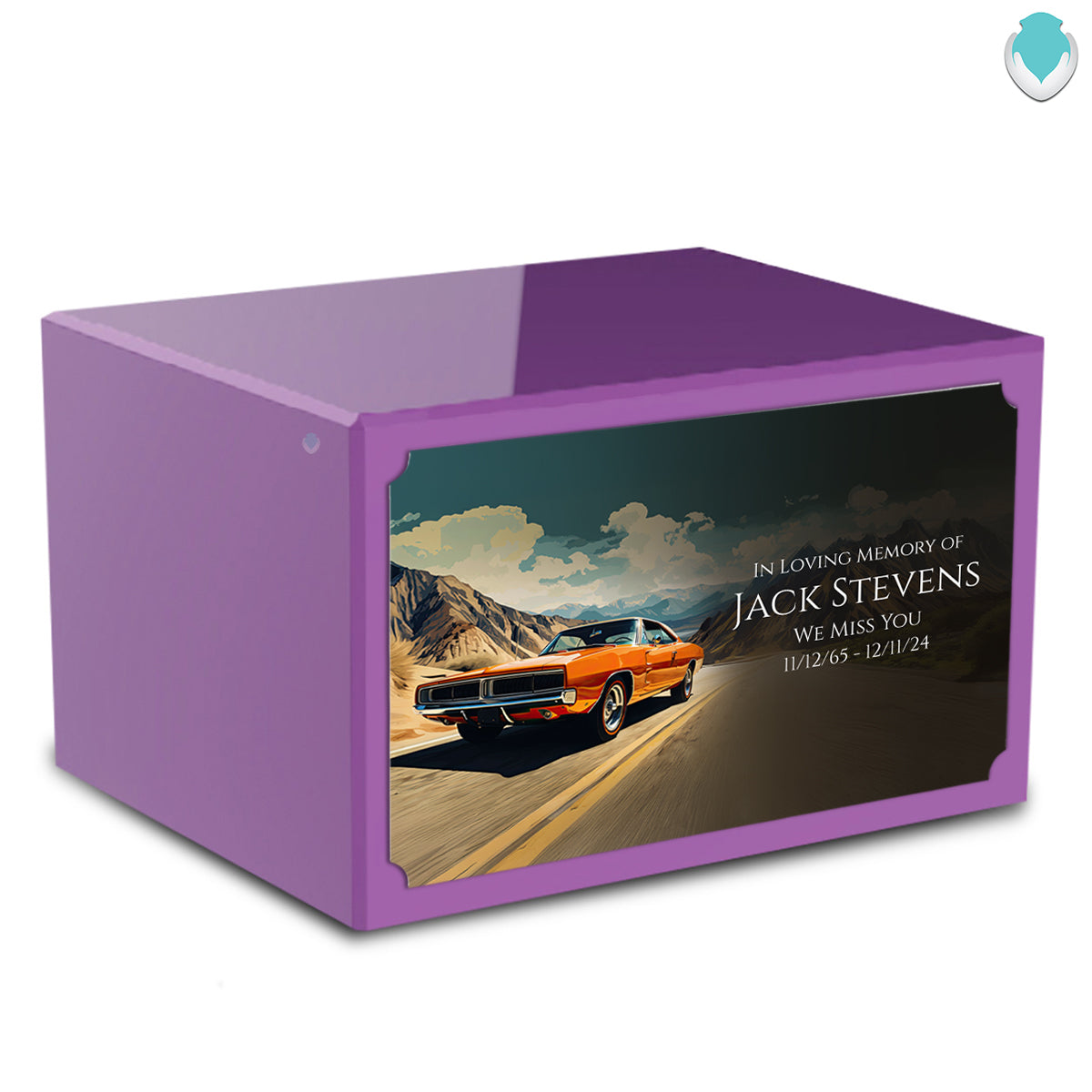 Custom Printed Heritage Purple Classic Car Wood Box Cremation Urn