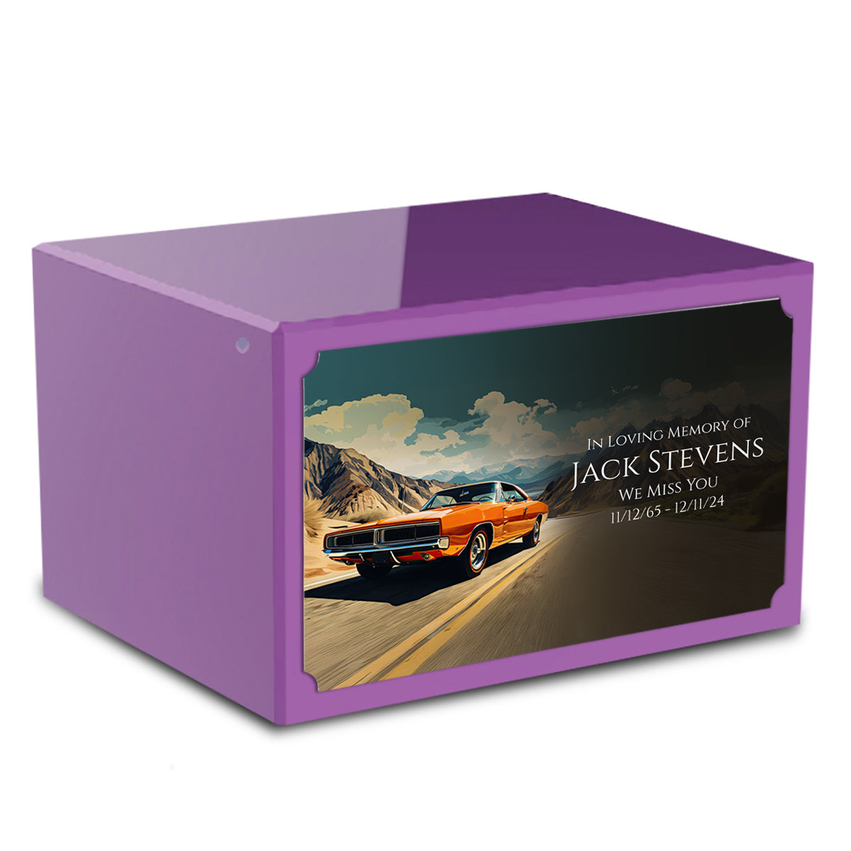 Custom Printed Heritage Purple Classic Car Wood Box Cremation Urn