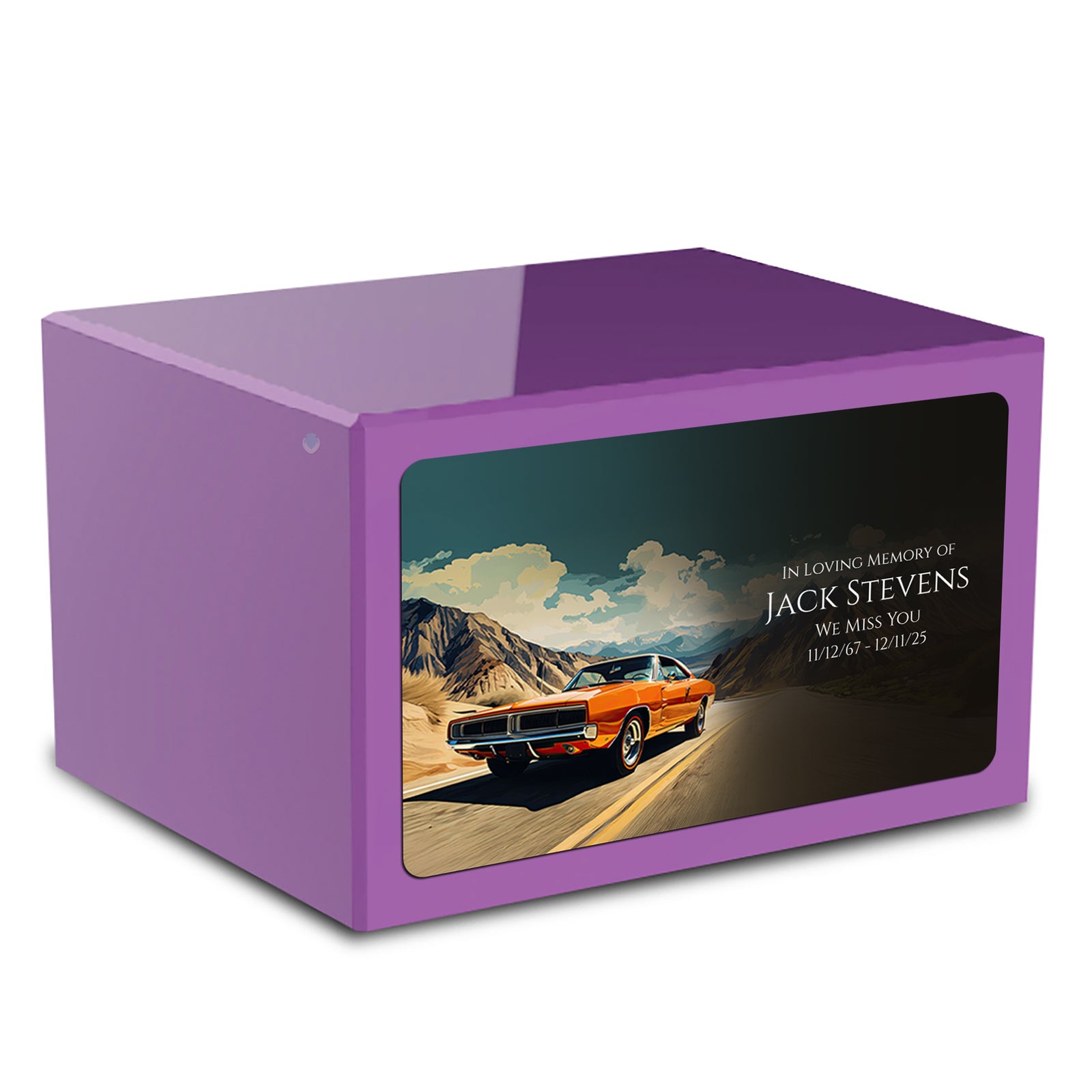Custom Printed Heritage Purple Classic Car Wood Box Cremation Urn