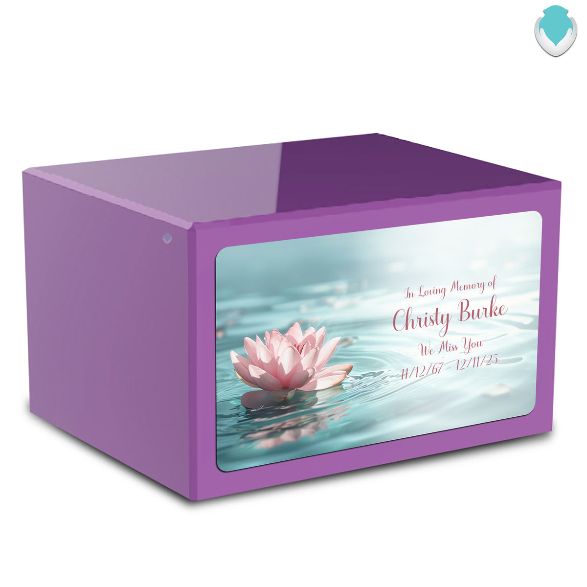 Custom Printed Heritage Purple Lotus Flower Wood Box Cremation Urn