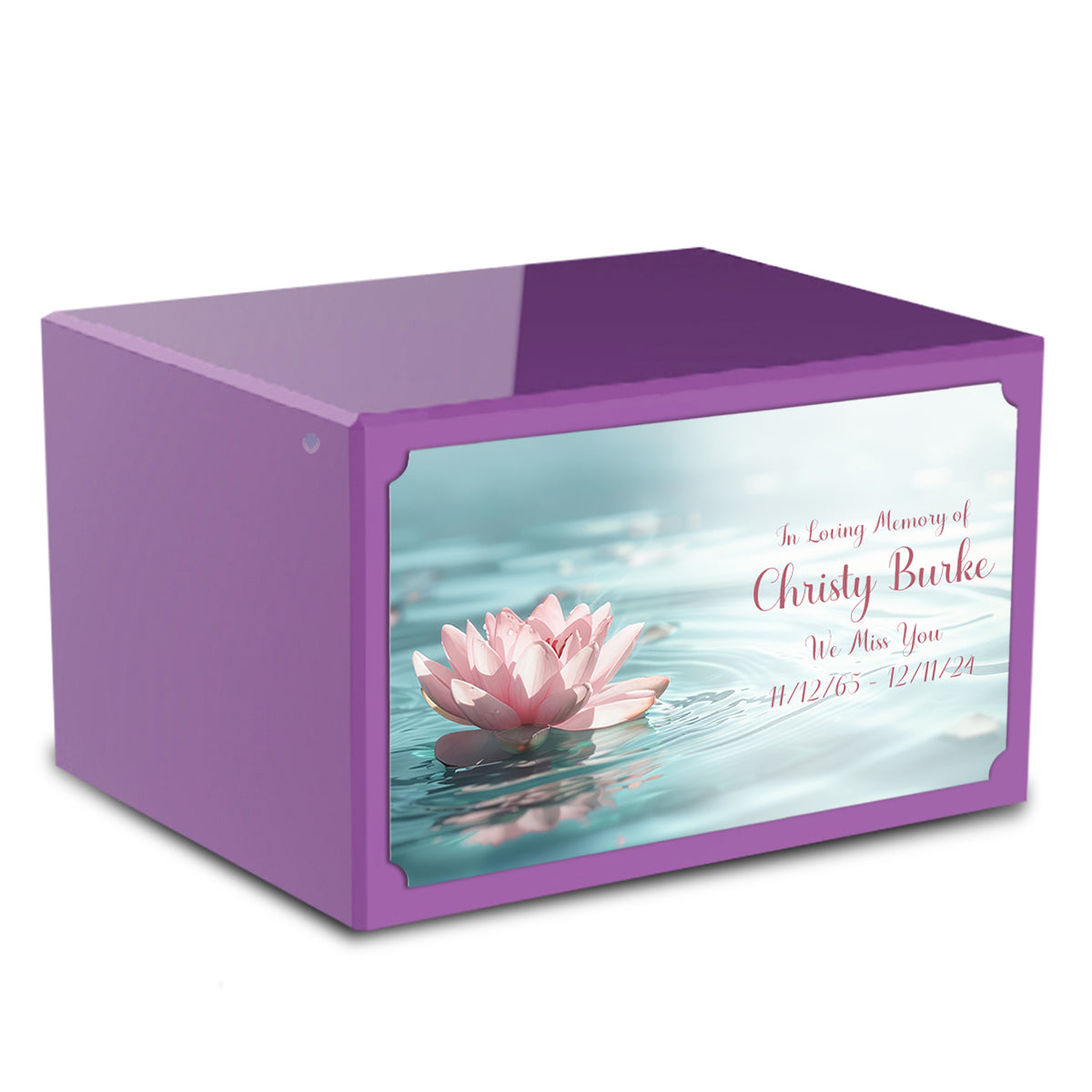Custom Printed Heritage Purple Lotus Flower Wood Box Cremation Urn