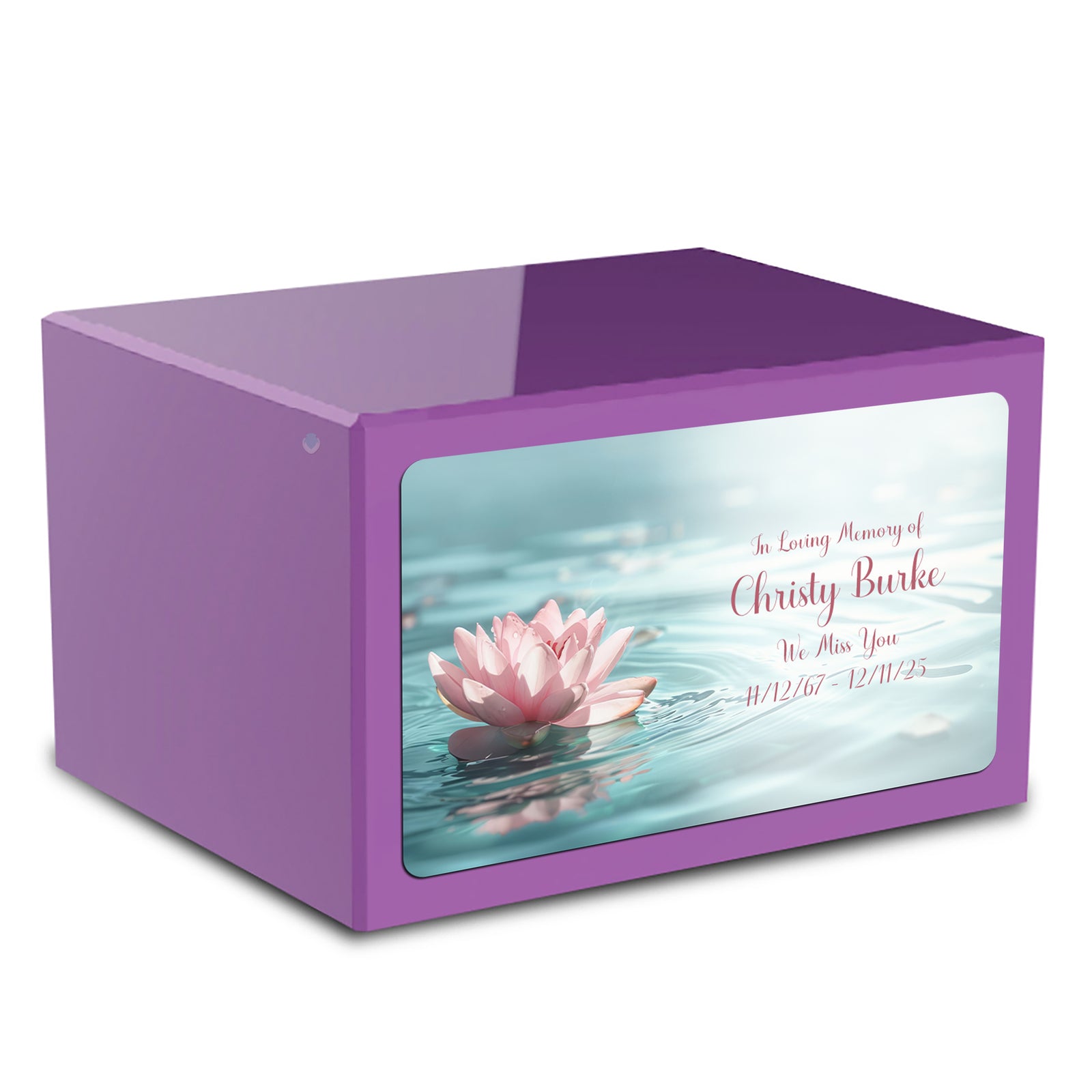 Custom Printed Heritage Purple Lotus Flower Wood Box Cremation Urn