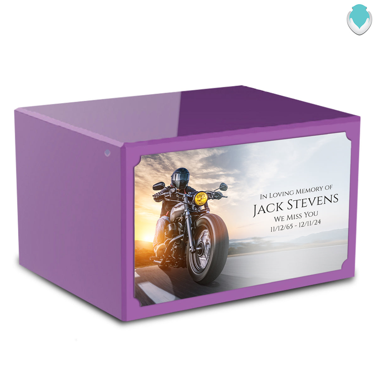 Custom Printed Heritage Purple Motorcycle Wood Box Cremation Urn
