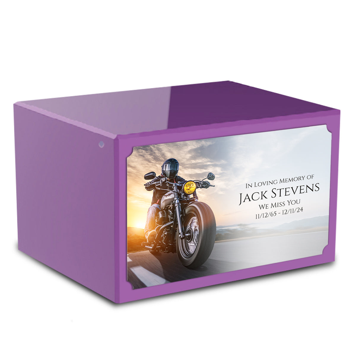 Custom Printed Heritage Purple Motorcycle Wood Box Cremation Urn