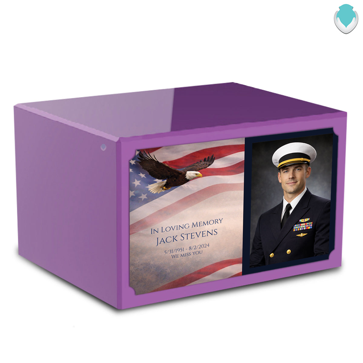 Custom Printed Heritage Purple Photo American Glory Wood Box Cremation Urn