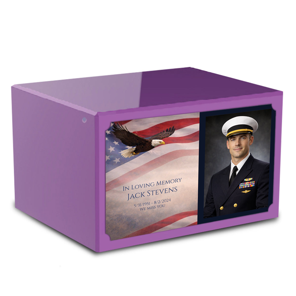 Custom Printed Heritage Purple Photo American Glory Wood Box Cremation Urn