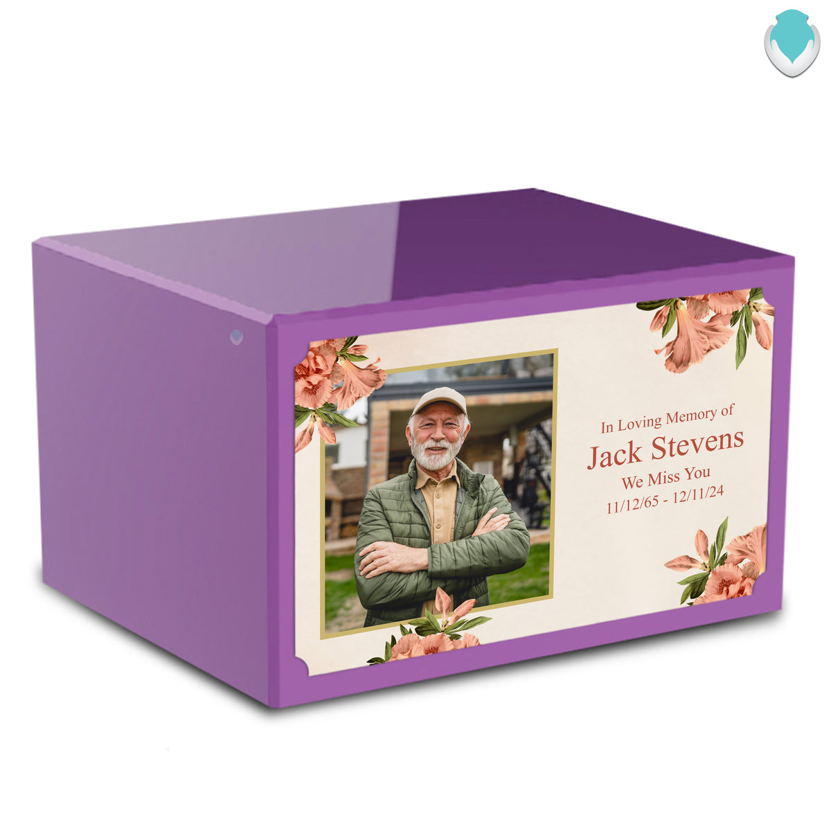 Custom Printed Heritage Purple Azalea Flower Wood Cremation Urn Box