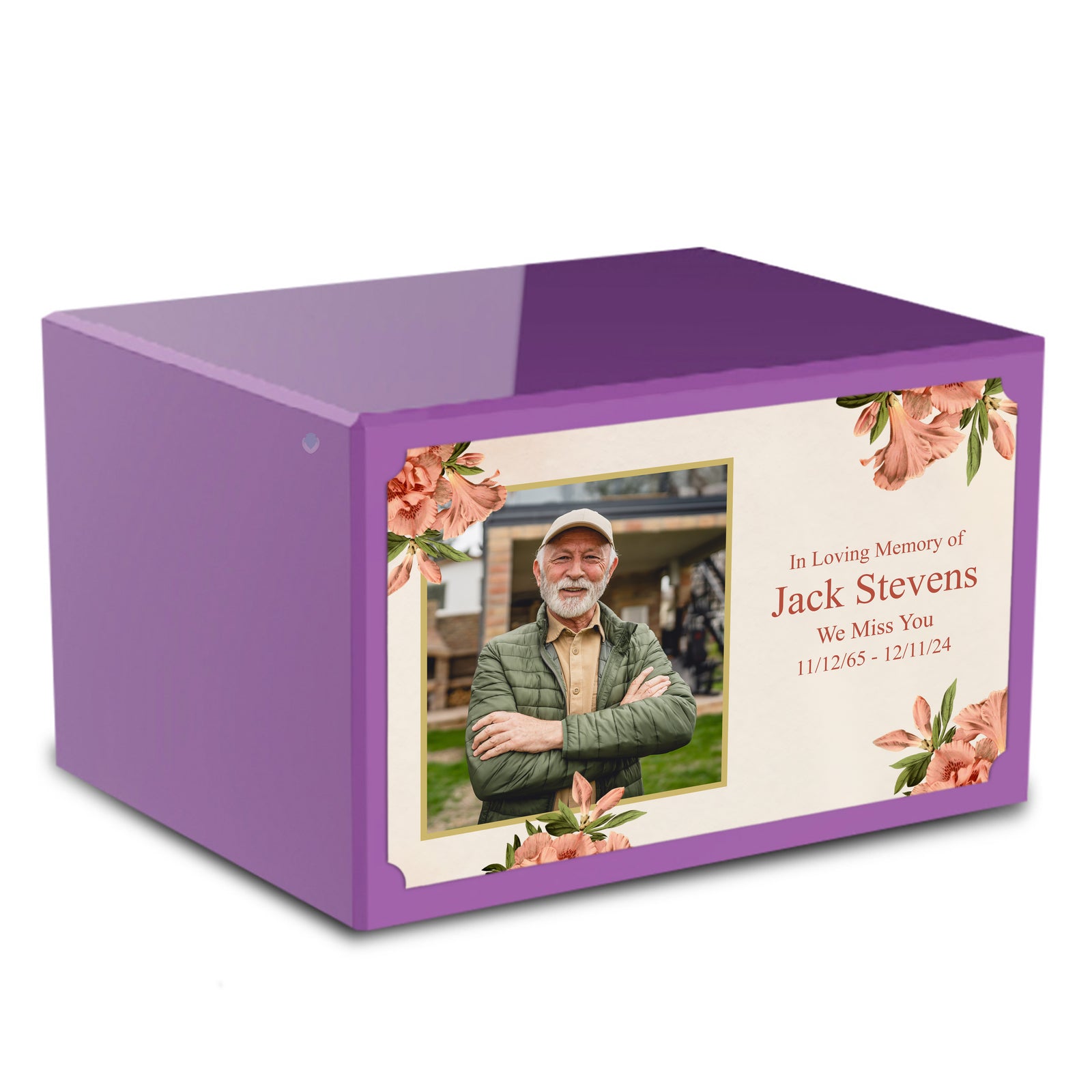 Custom Printed Heritage Purple Azalea Flower Wood Cremation Urn Box