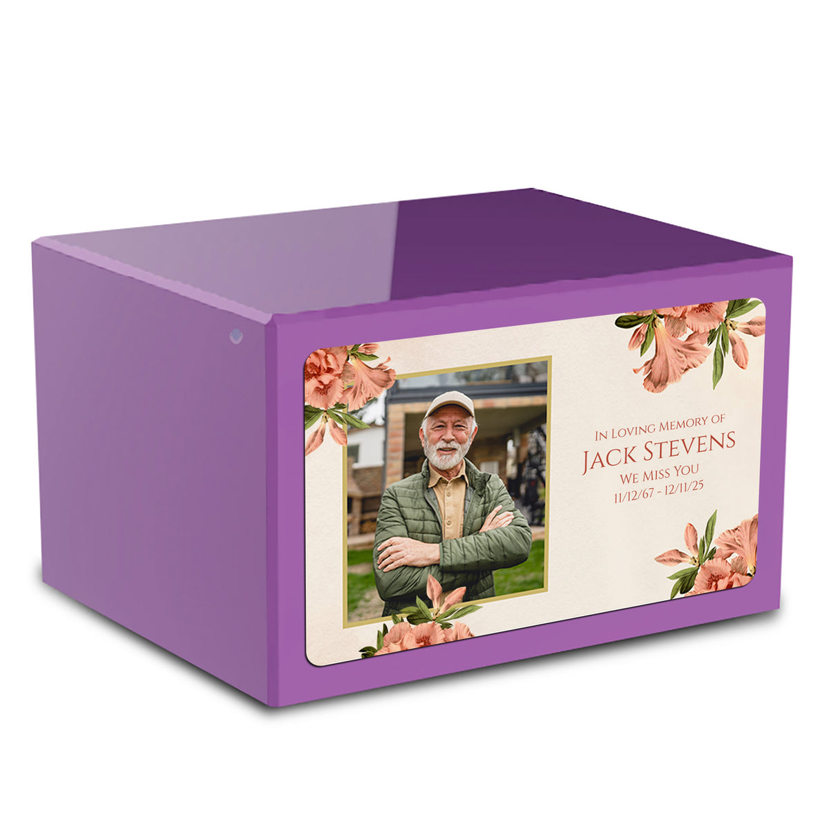 Custom Printed Heritage Purple Azalea Flower Wood Cremation Urn Box