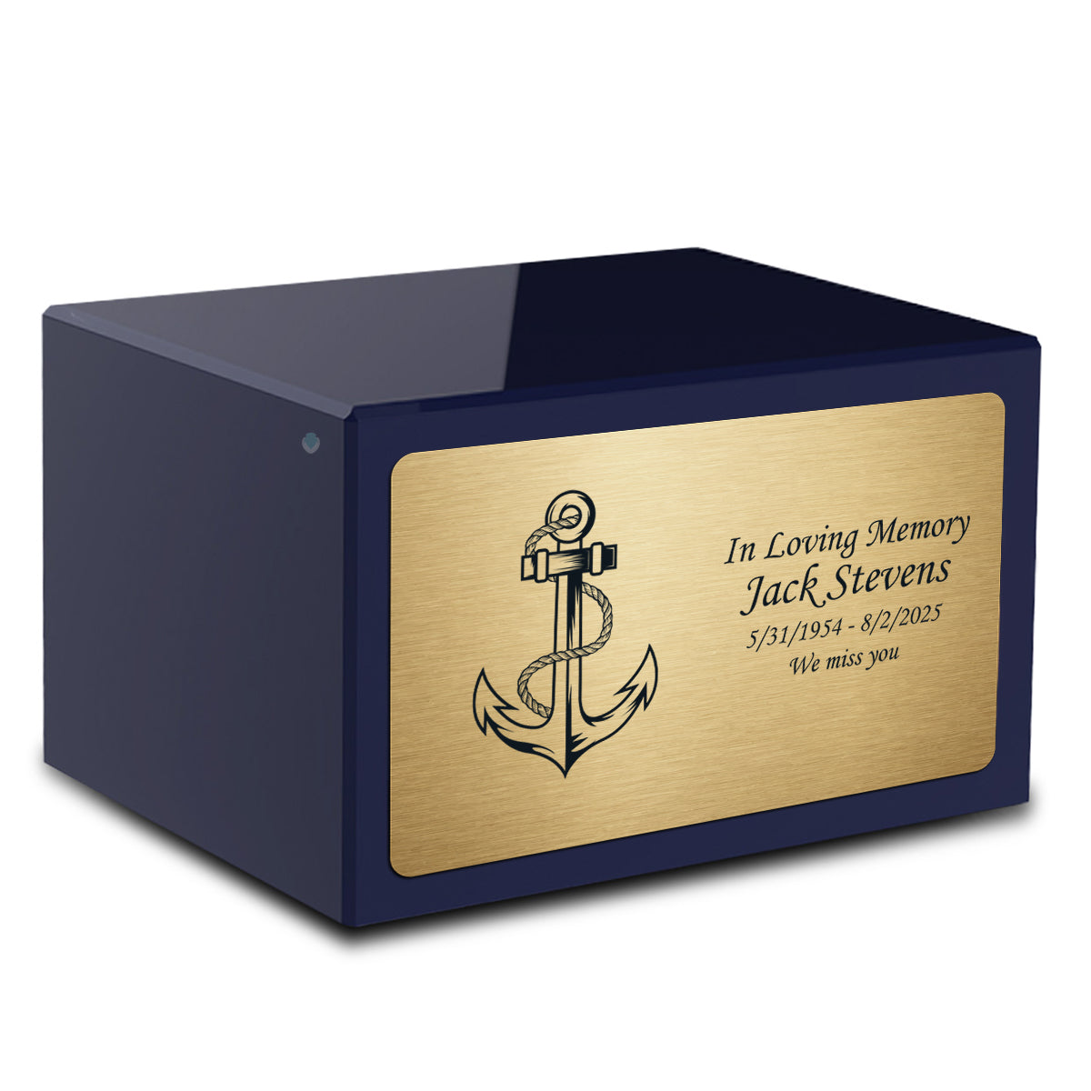 Custom Engraved Heritage Navy Adult Cremation Urn Memorial Box for Ashes