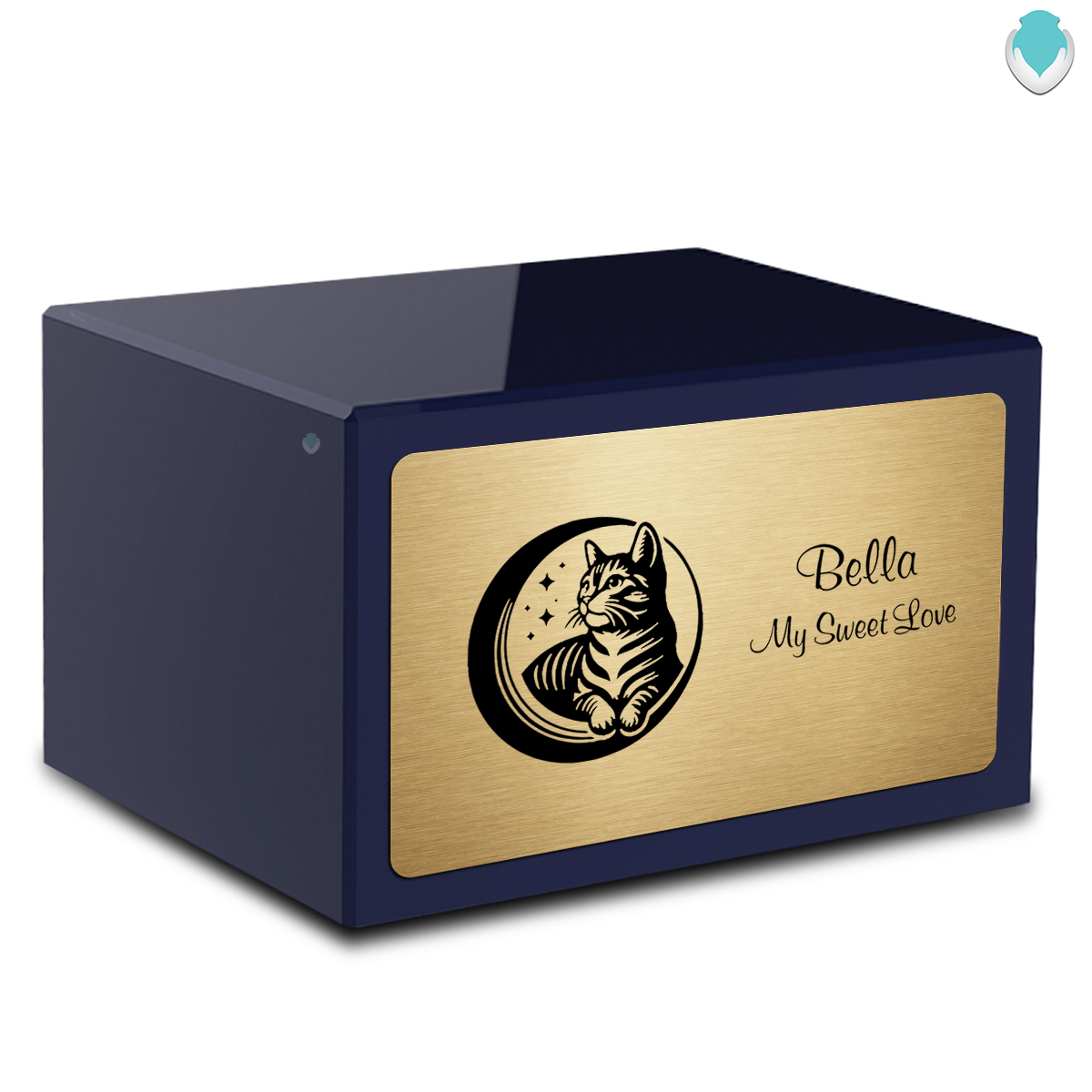Heritage Navy Cute Cat Large Pet Cremation Box Urn