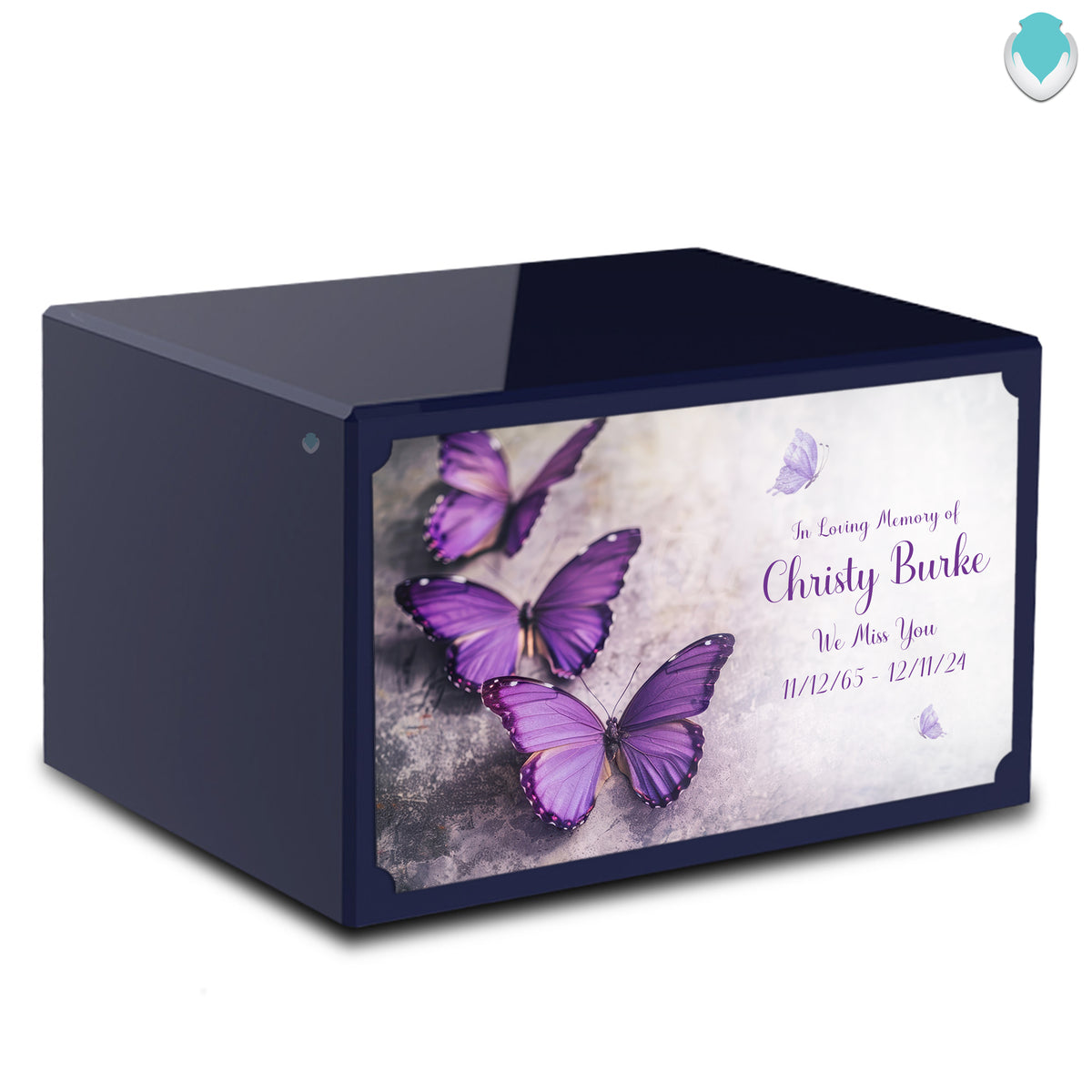Custom Printed Heritage Navy Butterflies Wood Box Cremation Urn