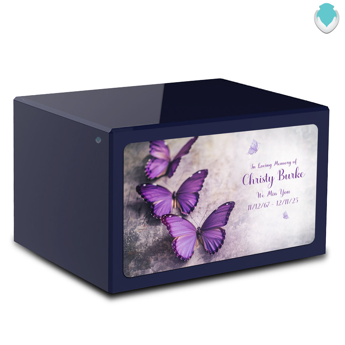 Custom Printed Heritage Navy Butterflies Wood Box Cremation Urn