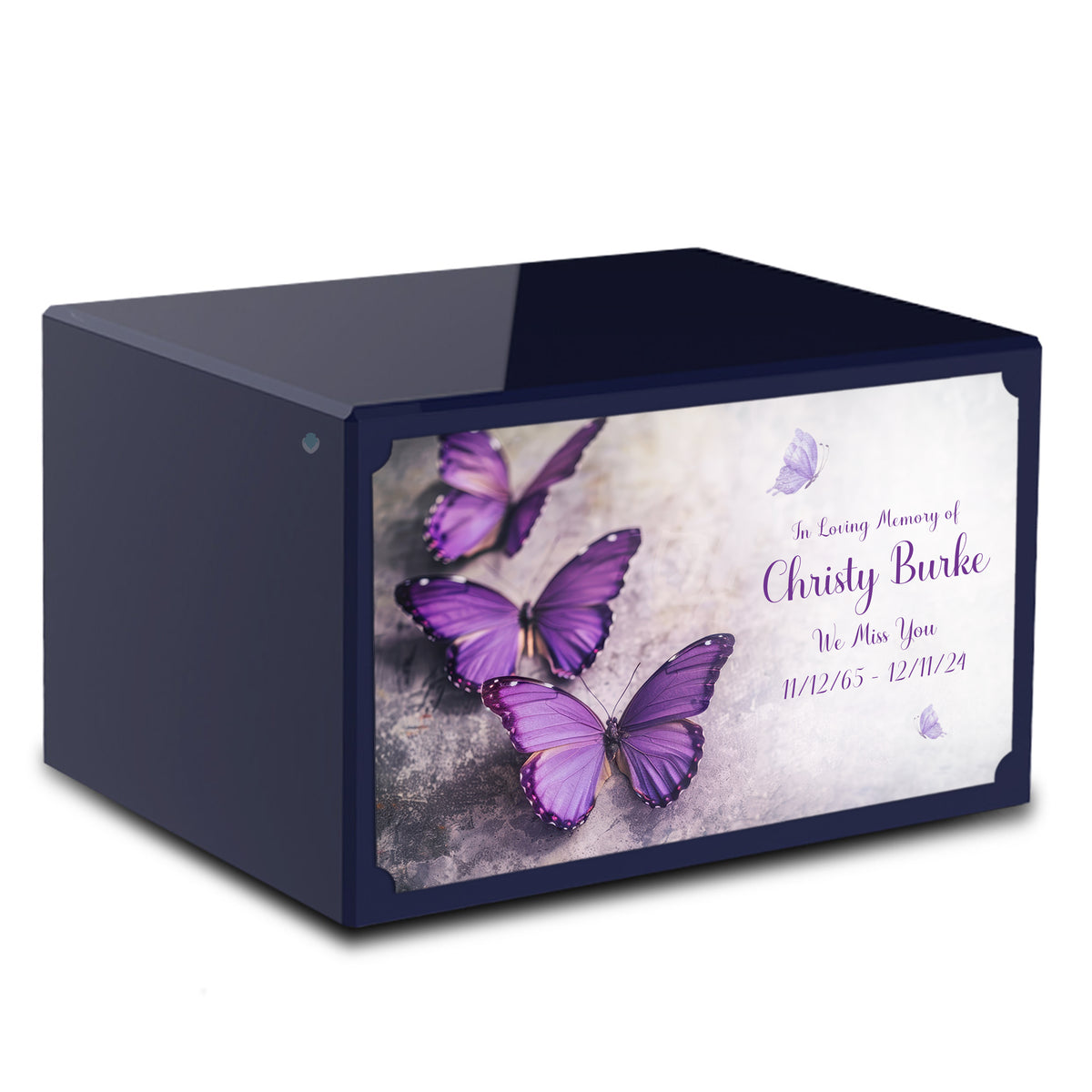 Custom Printed Heritage Navy Butterflies Wood Box Cremation Urn