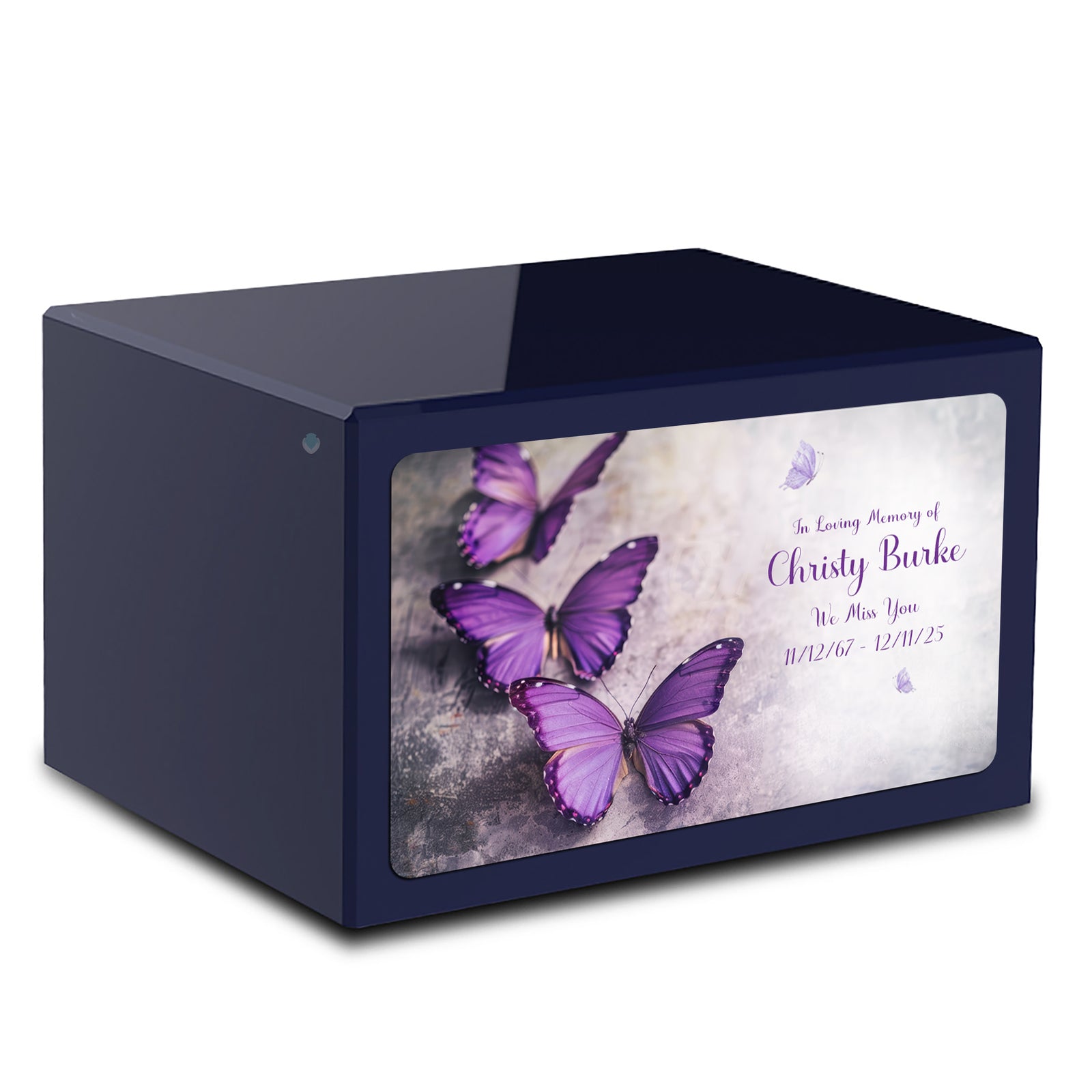 Custom Printed Heritage Navy Butterflies Wood Box Cremation Urn