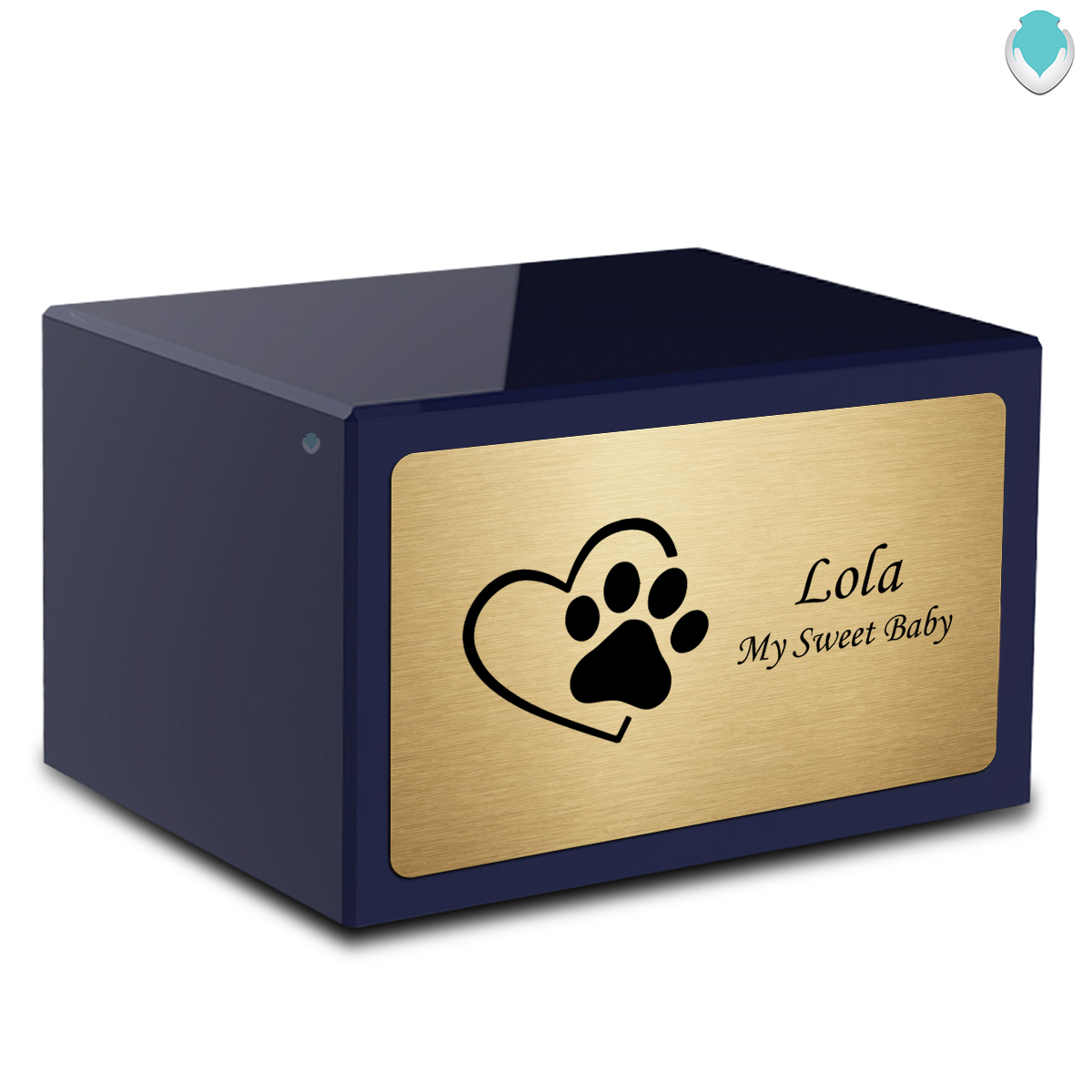 Heritage Navy Single Paw Heart Large Pet Cremation Box Urn