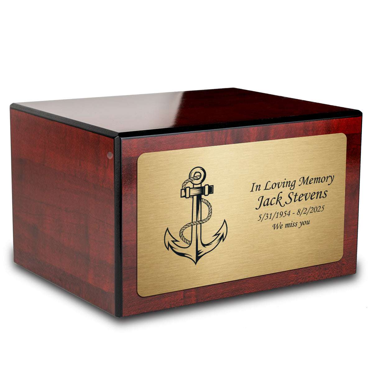 Custom Engraved Heritage Cherry Adult Cremation Urn Memorial Box for Ashes