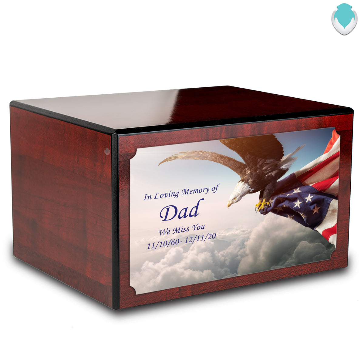 Custom Printed Heritage Cherry American Eagle Wood Box Cremation Urn