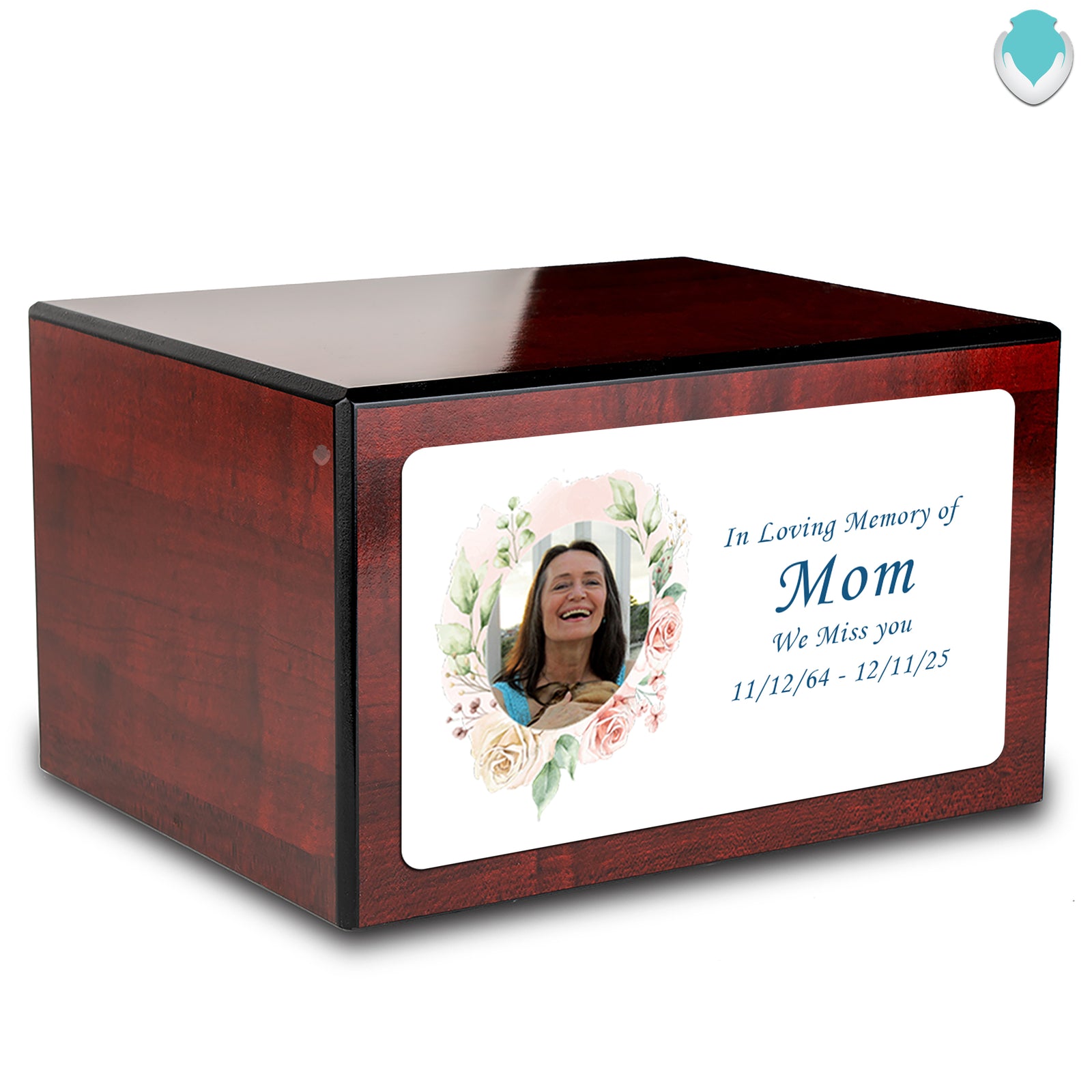 Custom Printed Heritage Cherry Photo Frame Wood Box Cremation Urn