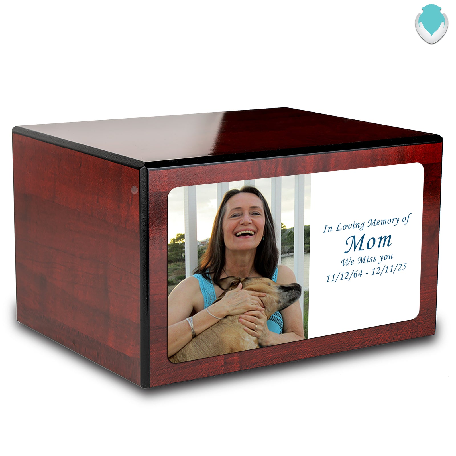 Custom Printed Heritage Cherry Photo Wood Box Cremation Urn
