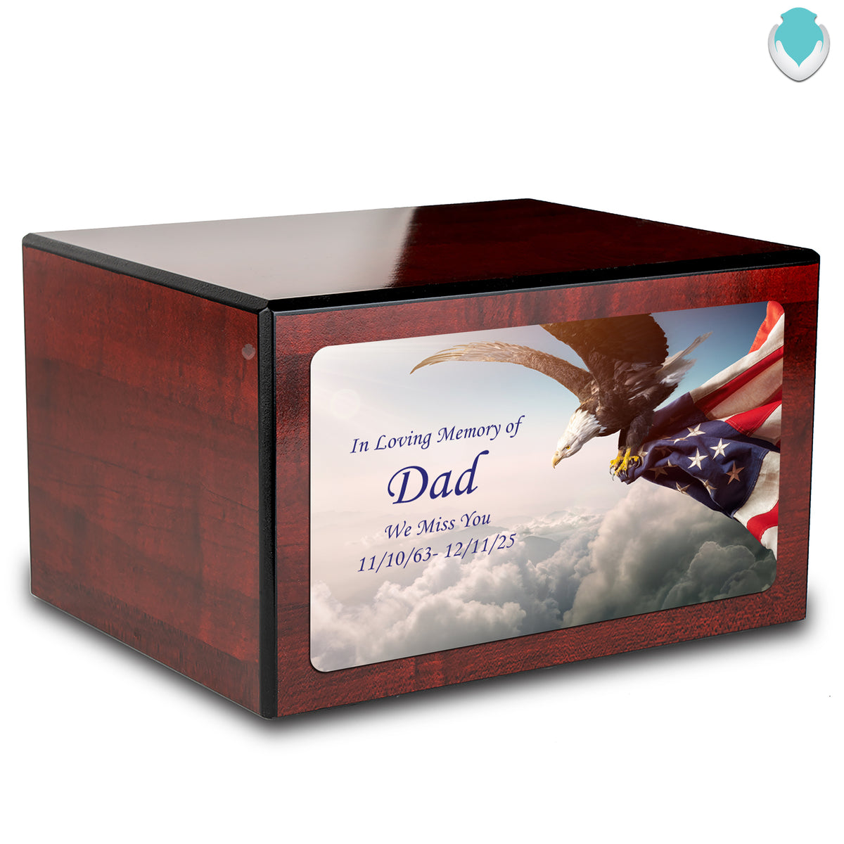 Custom Printed Heritage Cherry American Eagle Wood Box Cremation Urn