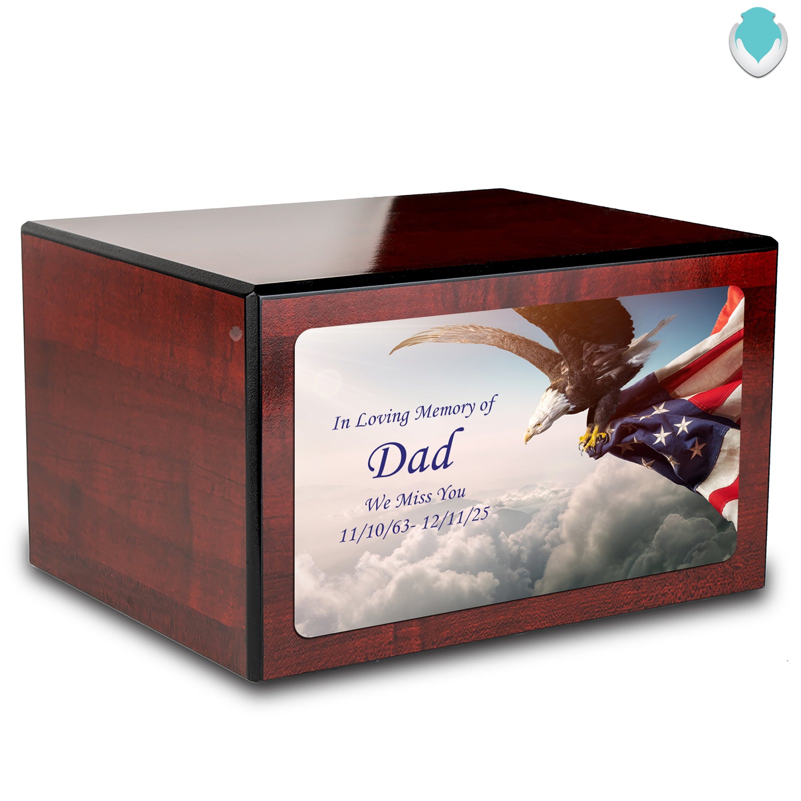 Custom Printed Heritage Cherry American Eagle Wood Box Cremation Urn