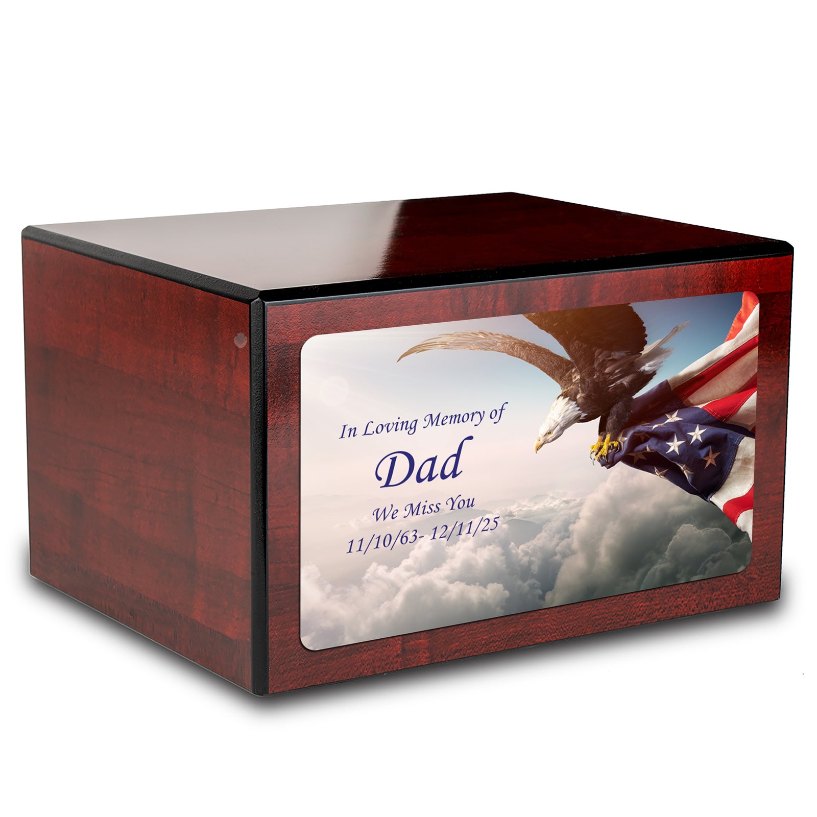 Custom Printed Heritage Cherry American Eagle Wood Box Cremation Urn