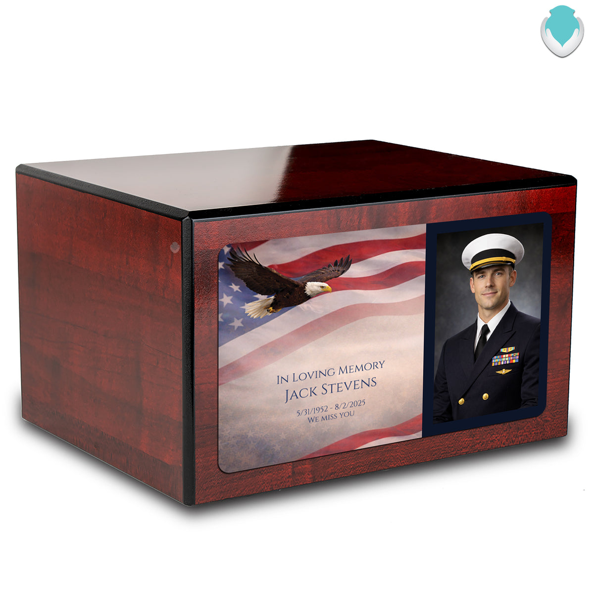 Custom Printed Heritage Cherry Photo American Glory Wood Box Cremation Urn