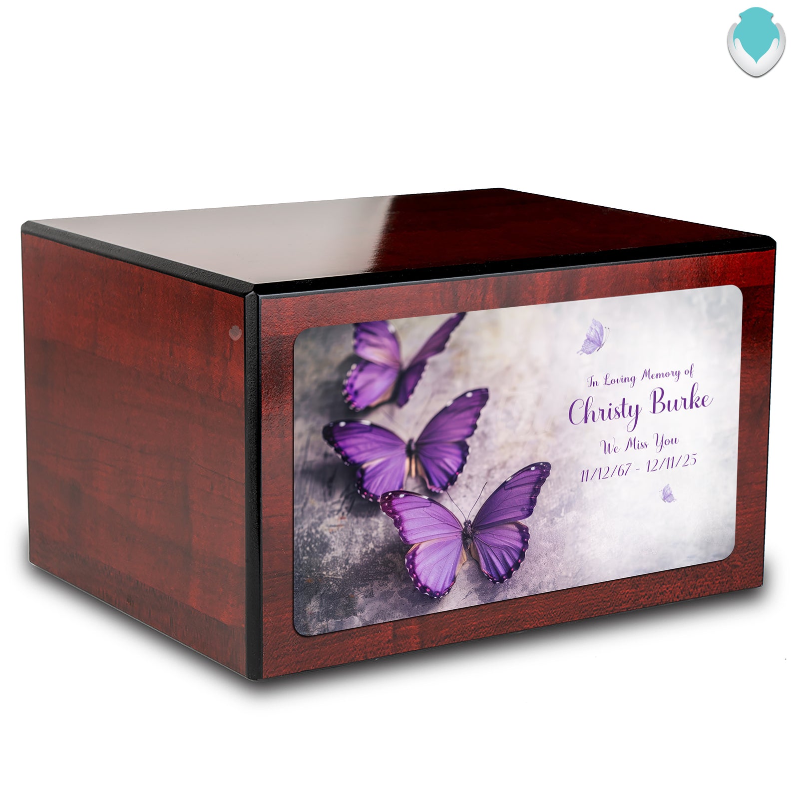 Custom Printed Heritage Cherry Butterflies Wood Box Cremation Urn