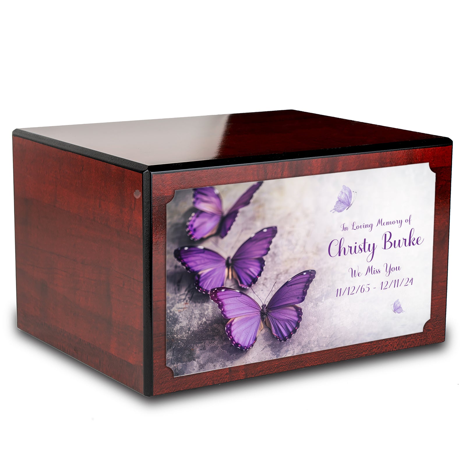 Custom Printed Heritage Cherry Butterflies Wood Box Cremation Urn