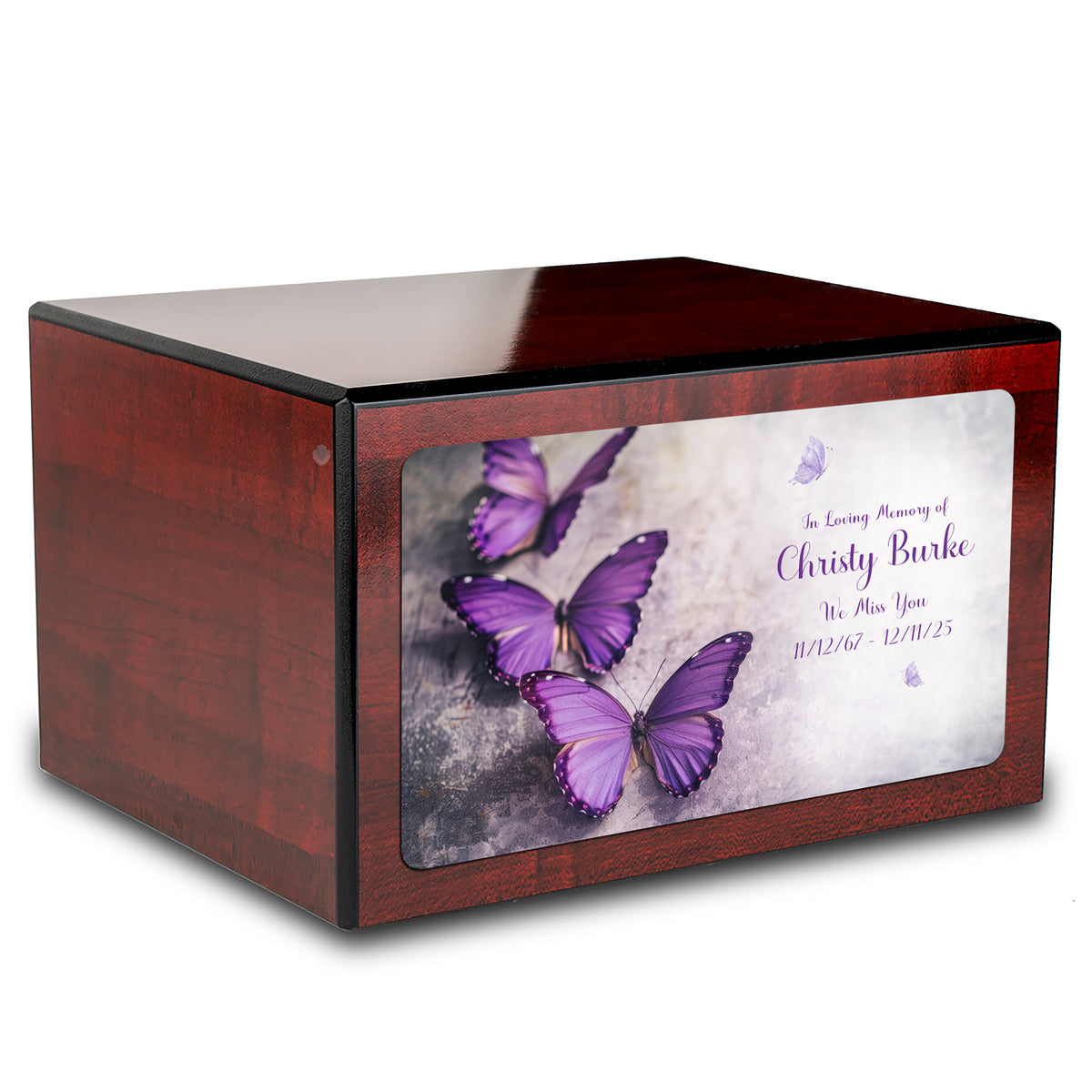 Custom Printed Heritage Cherry Butterflies Wood Box Cremation Urn