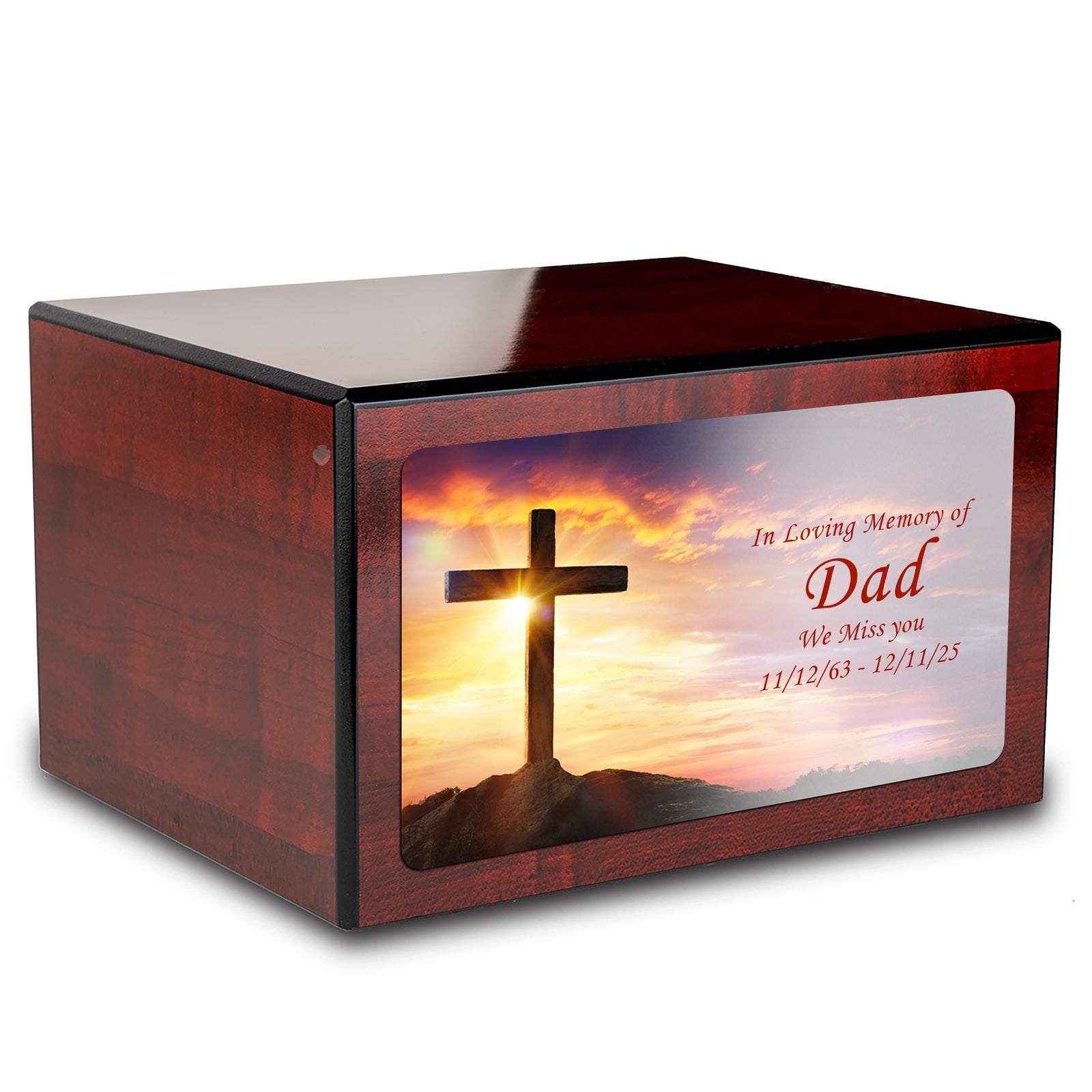 Custom Printed Heritage Cherry Cross Wood Box Cremation Urn