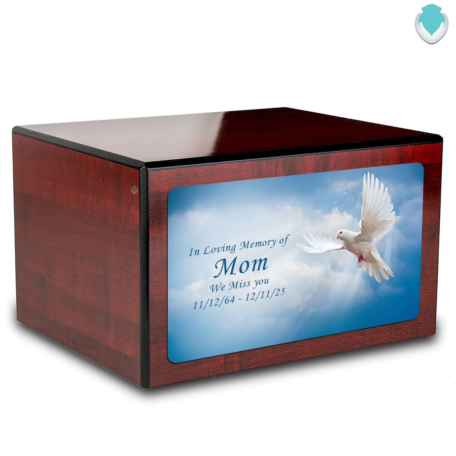 Custom Printed Heritage Cherry Dove Wood Box Cremation Urn